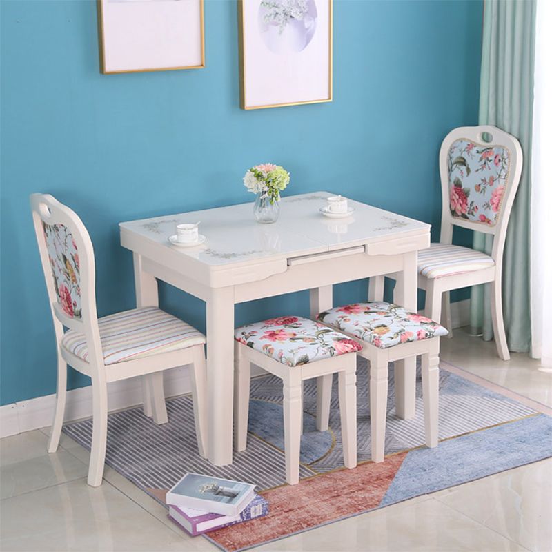 Contemporary Extendable Rectangular Glass Dining Table with 4 Legs