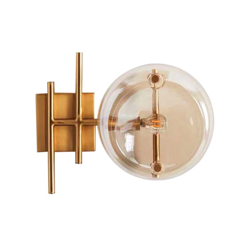Clear Glass Double Ball Wall Mounted Light Postmodern 1 Head Gold Finish Wall Sconce for Corner