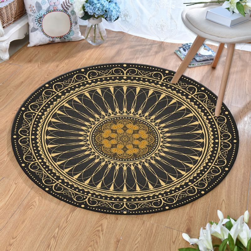 Ethnic Multi Colored Print Rug Polyester Persian Rug Stain Resistant Machine Washable Anti-Slip Backing Rug for Sitting Room