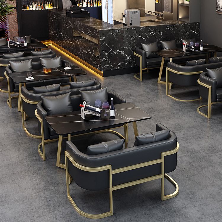 Industrial Style Sintered Stone Dinner Room Kitchen Table Black Table with Gold Frame
