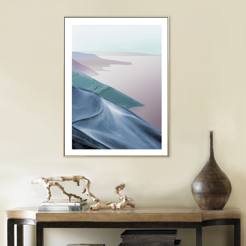 Mountain and River Scenery Canvas Modern Textured Wall art Print in Light Color for Home