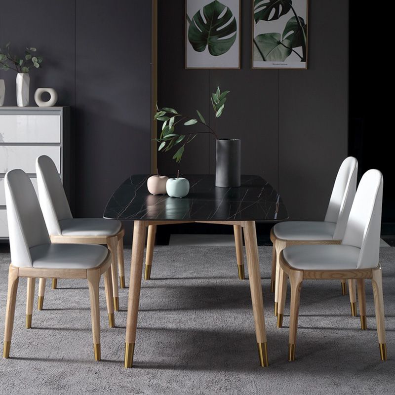 Rectangle Two-Color Dining Table Sintered Stone Table Luxury with 4 Legs
