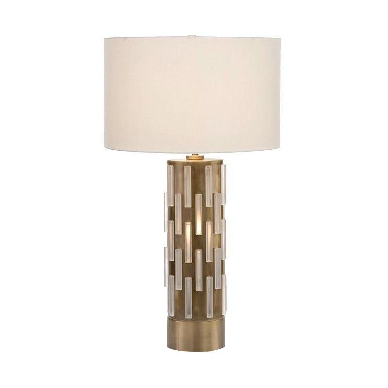 Table à ombre à tambour blanche lumière moderne 1 lampe de bureau en tissu de tête avec tube base en métal pour le chevet