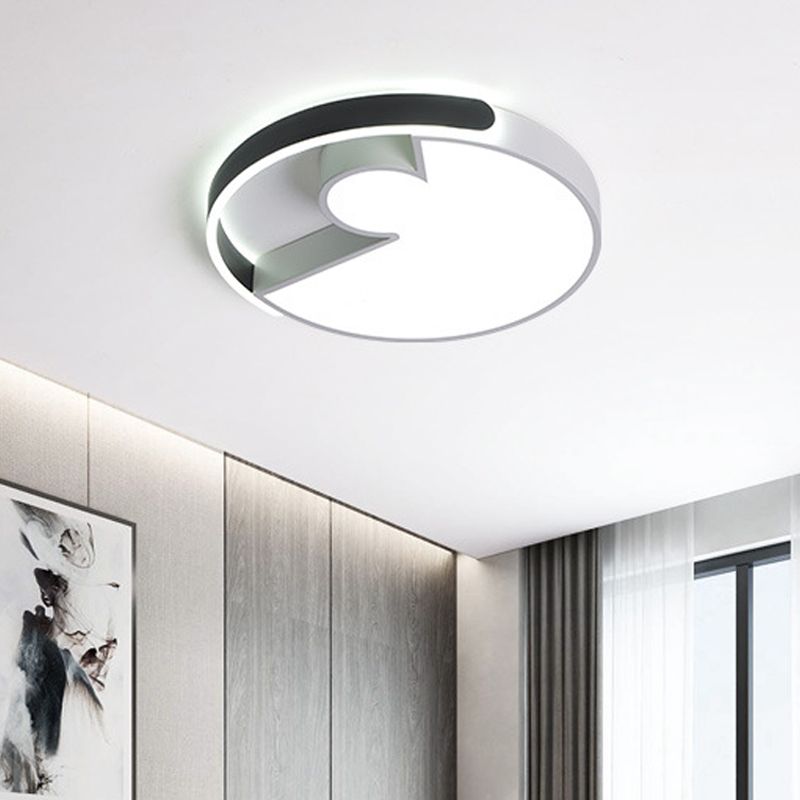 Modern Rounded Splicing Ceiling Flush Acrylic Bedroom 18"/22" Dia LED Flush Mount Lighting in Warm/White Light, Black-White