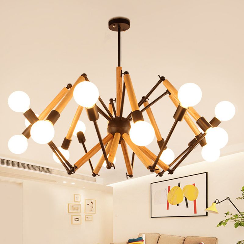 Modern Starburst Suspended Lighting Fixture Wood Pendant Lighting Fixtures for Restaurant