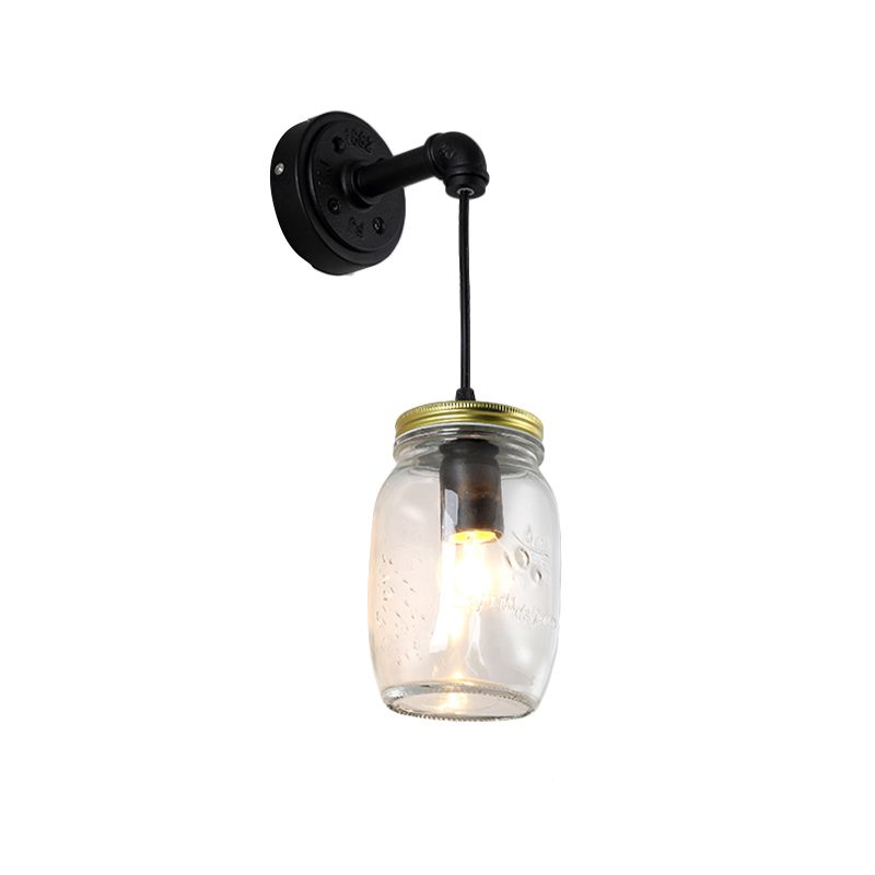 Vidrio transparente Black Wall Spl Lighting Jar Shade de luz industrial de 1 luz para corredor