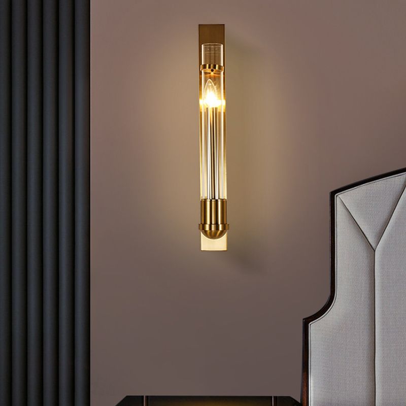 Cylinder Shape Glass Wall Lighting Modern Style 1 Light Wall Mounted Light in Gold