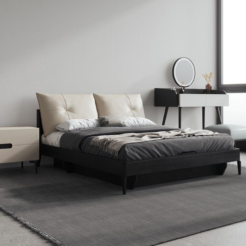 Upholstered Headboard Standard Bed Mid-Century Modern Panel Bed Dark Grey