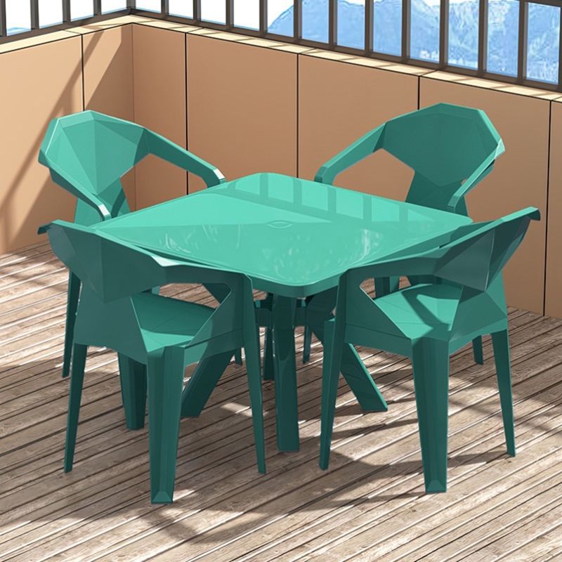 Modern Plastic Dining Table Outdoor UV Resistant Patio Table with Umbrella Hole