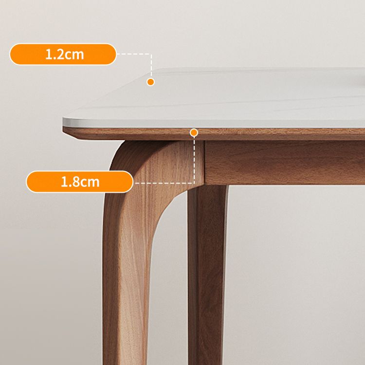 Modern Rectangular White Stone Top Dining Table with 4 Walnut Legs