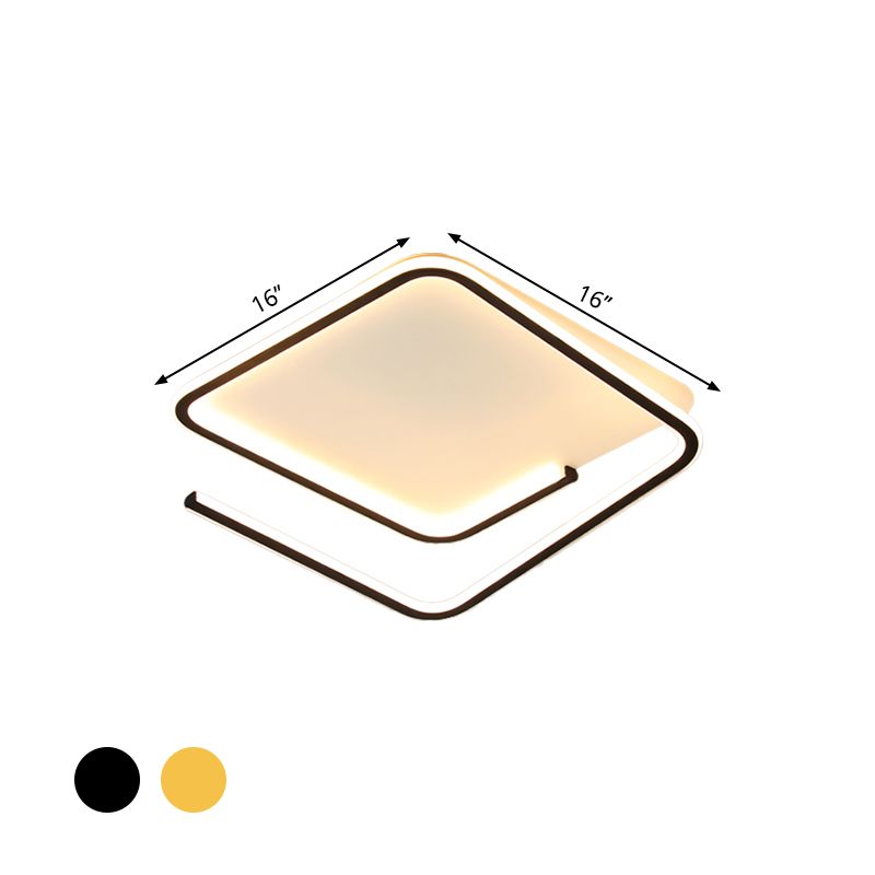 Simple Geometric Flush Mount Lamp Metallic 16"/19.5" Width LED Bedroom Flush Ceiling Light in Black/Gold, Warm/White Light