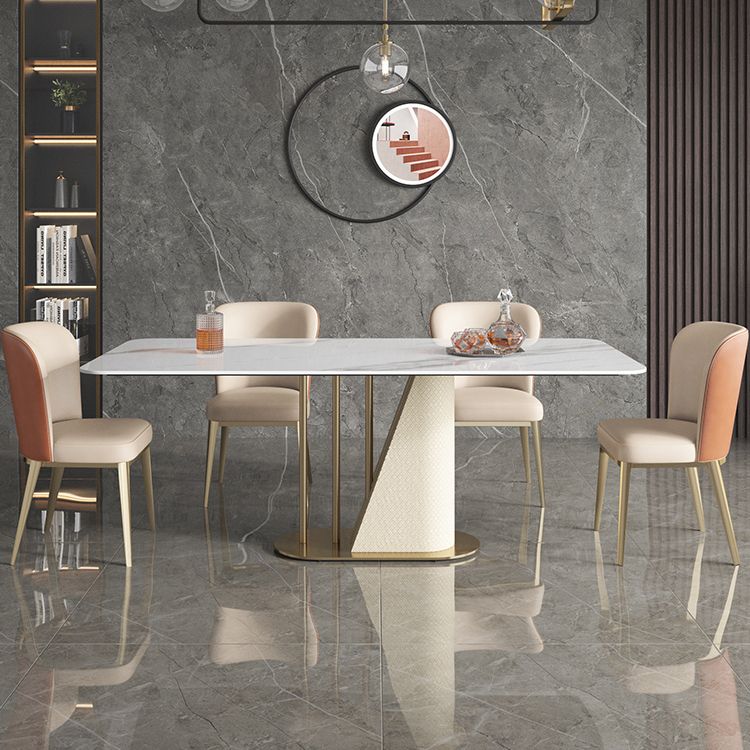 Gold Pedestal Casual Dining Table Traditional Luxury Rectangle Dining Table