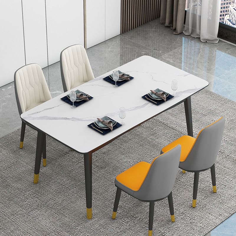 Rectangular Sintered Stone Dining Table Luxury 4 Legs Furniture in Matte Finish for Home