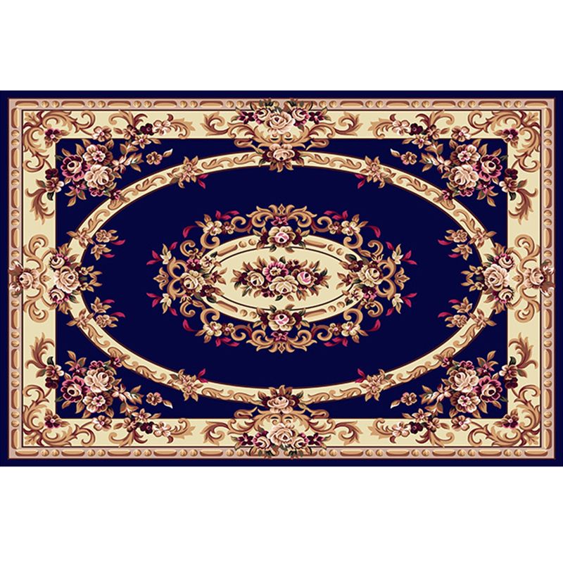 Navy Medallion Indoor Rug Polyester Classic Area Carpet Non-Split Backing Rug for Indoor Room