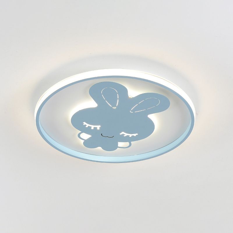 Rabbit/Butterfly Thin Flush Light Fixture Minimalist Iron Pink/Blue LED Ceiling Mount Lamp for Kids Bedroom