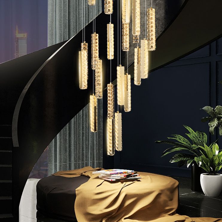 Lineaire hangende verlichtingsarmaturen Moderne eenvoudige K9 Crystal Plafond Pendant voor restaurant