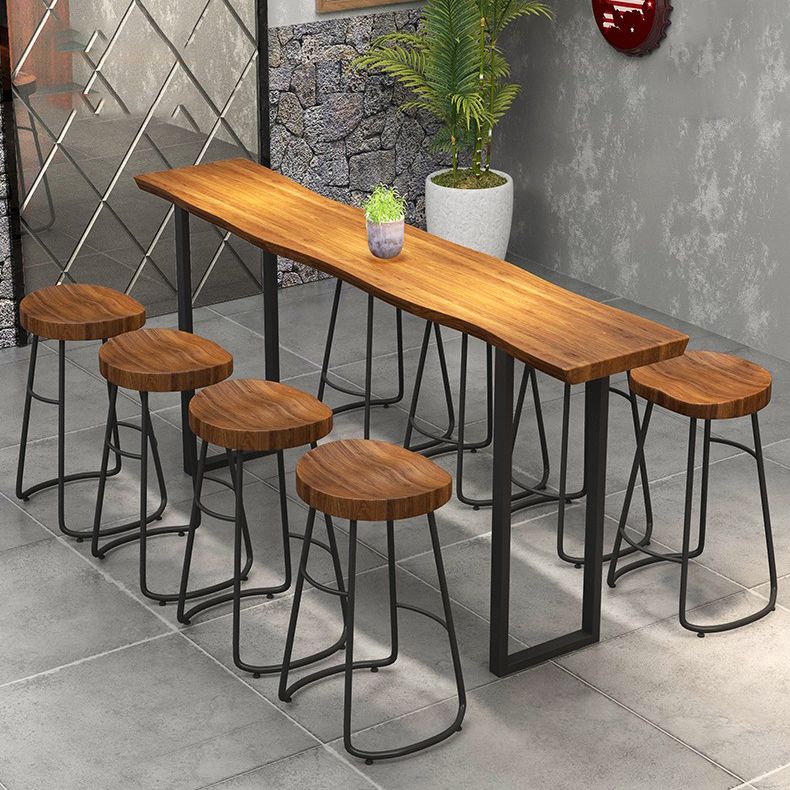 Contoured Seat Dining Stools Solid Wood Bar Stools with Metal Base