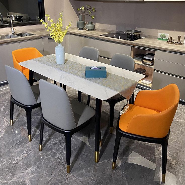 Rectangle Luxury Style Dining Table Two-Color Fixed Table with Sintered Stone