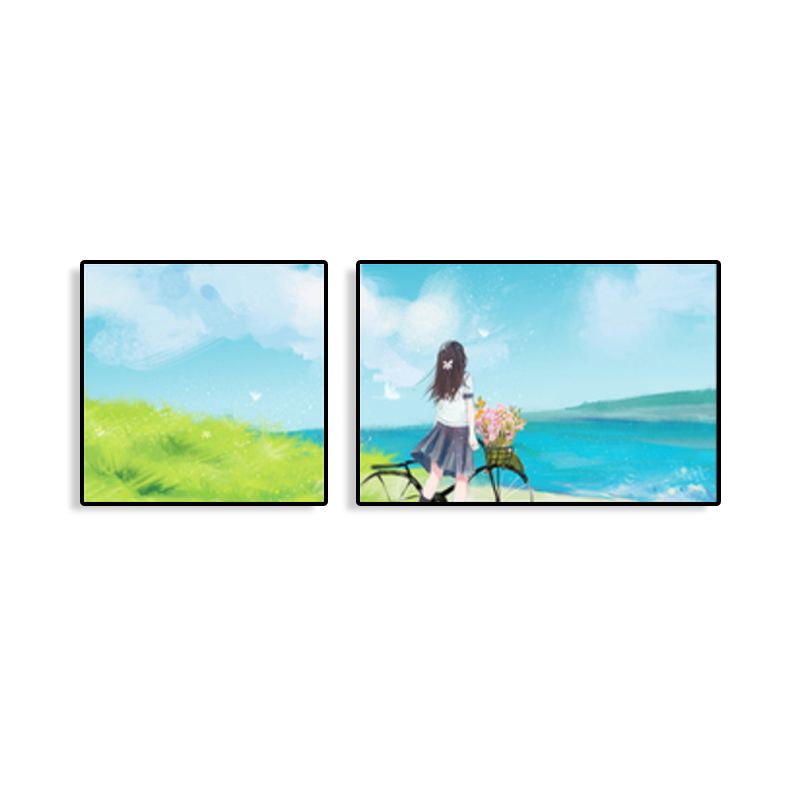 Painting Outings Canvas Print Cartoon Multi-Piece Wall Art in Soft Color for Kids Room