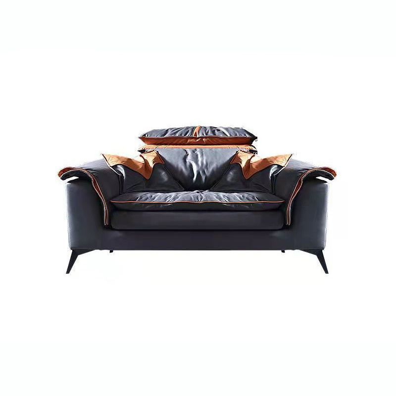 Contemporary Pillow Top Arm Sofa & Chaise Tufted Faux Leather Sofa