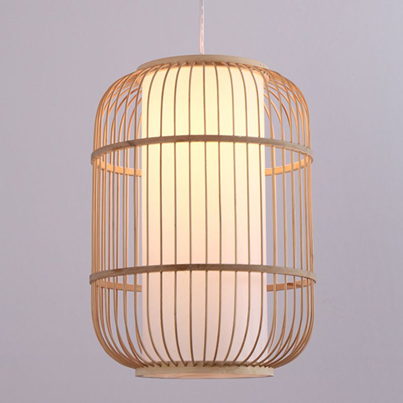 Asia 1-Light Down Lighting Bamboo Cylinder Hanging Pendant Light for Tea Room