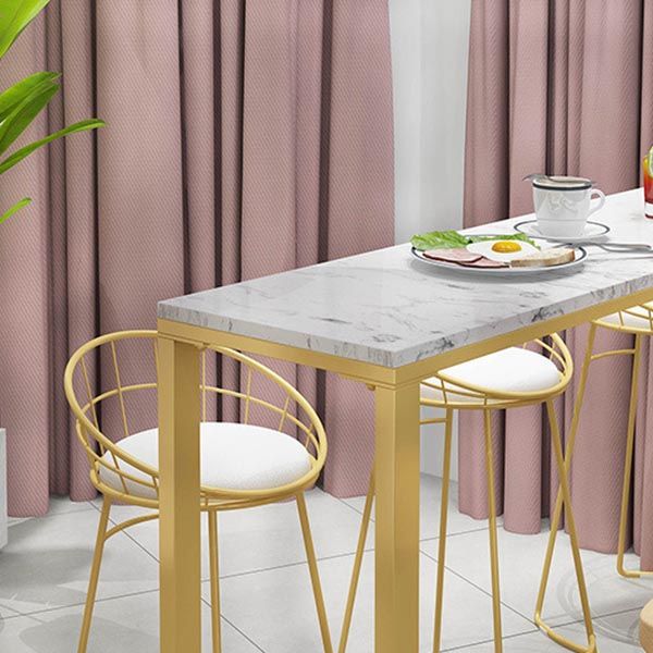 Modern Marble Bar Table Set 1/2/7 Pieces Rectangle White Trestle Table and Stool Set