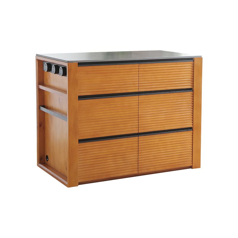 Stone Top Kitchen Island Modern Style Rectangle with 6 Drawers