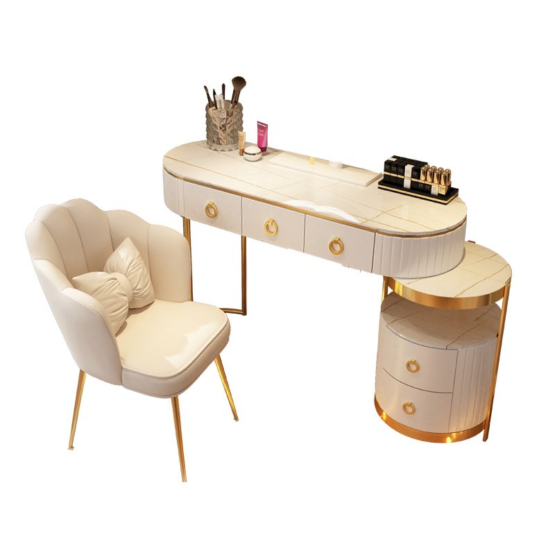 Luxurious Leather Vanity Set Metal and Wood Make-up Vanity with Mirror & Padded Stool