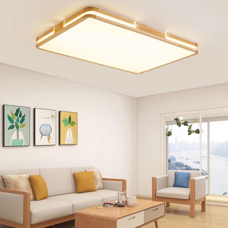 Plafoniere quadrate da incasso con arte del legno per soggiorno