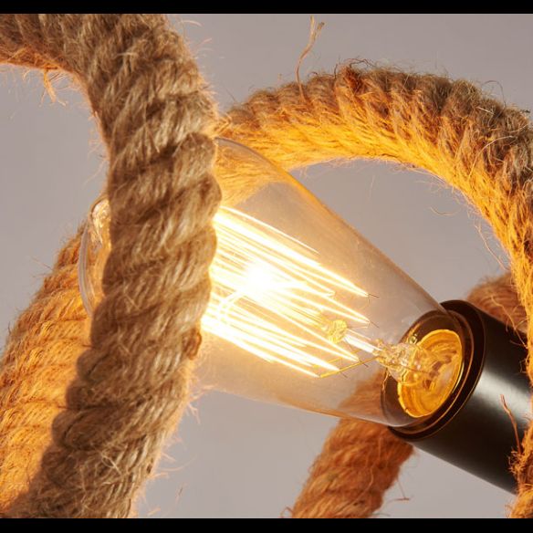 Spring-shaped Hemp Rope Creative Chandelier Industrial Style 2-Lights Suspension Lighting Fixture for Restaurant