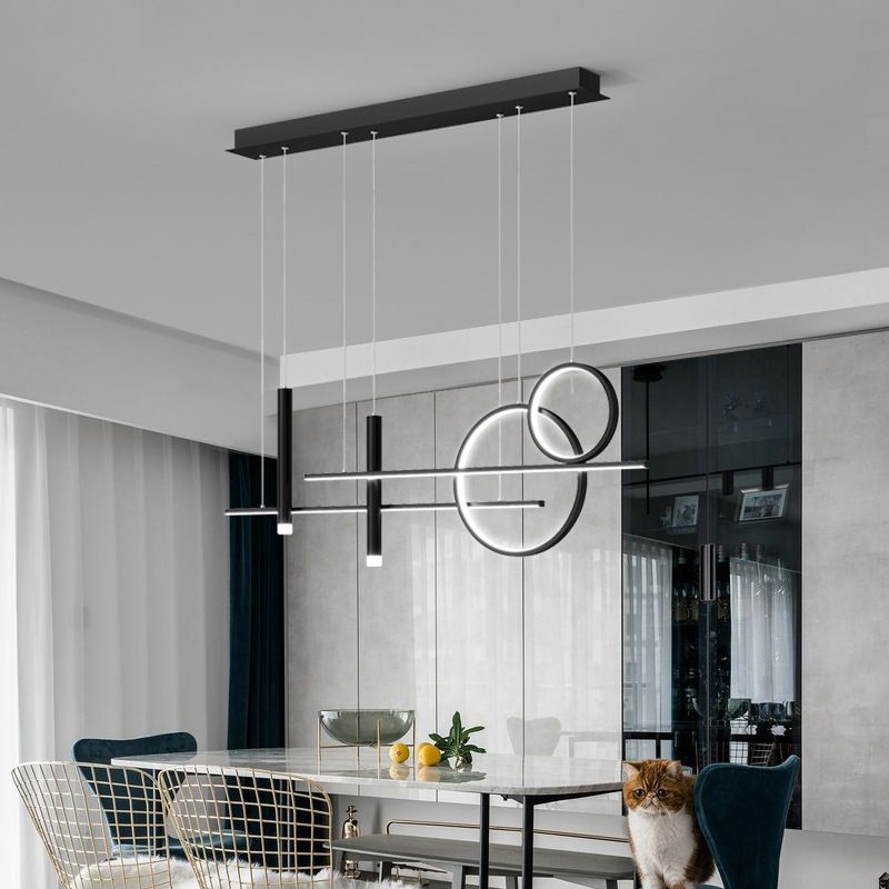 Black Restaurant LED Island Light in Modern Luxury Style Wrought Iron Linear Pendant Light with Acrylic Shade