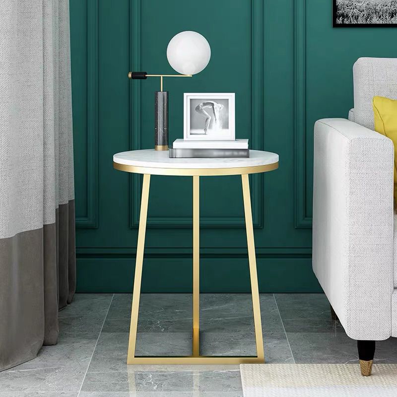 Modern Style Marble Top and Iron Work Black/gold Base Side Table