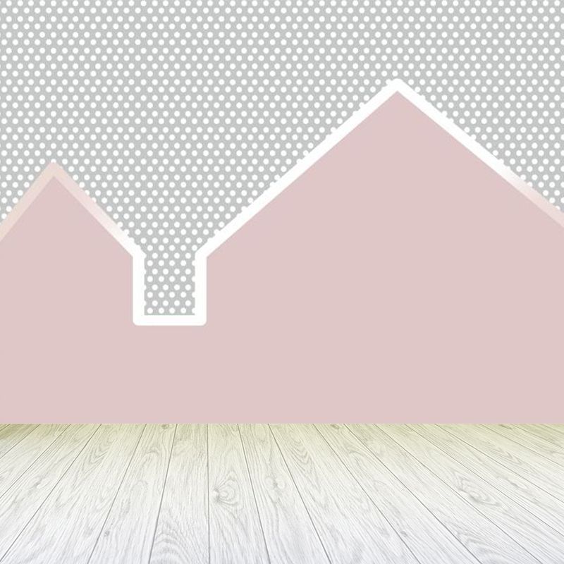 Customized Illustration Cartoon Mural Wallpaper with House and Dots Pattern in Pink