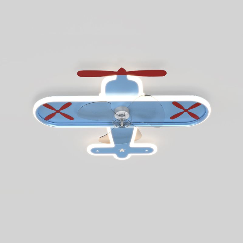 3-Blade Blue Ceiling Fan Metallic Fan with Light for Children's Room