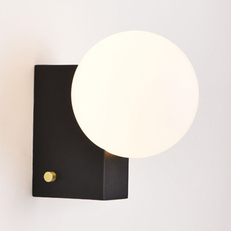 Glass Ball Shade 1 - Light Bath Sconce Iron Bathroom Vanity Lighting in Black / Chrome