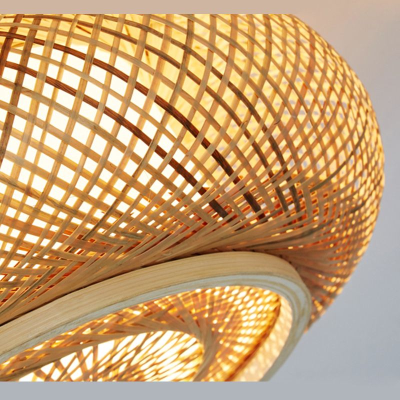 Cross Woven Flush Mount Ceiling Light Contemporary Rattan Ceiling Mount Light Fixture for Bedroom