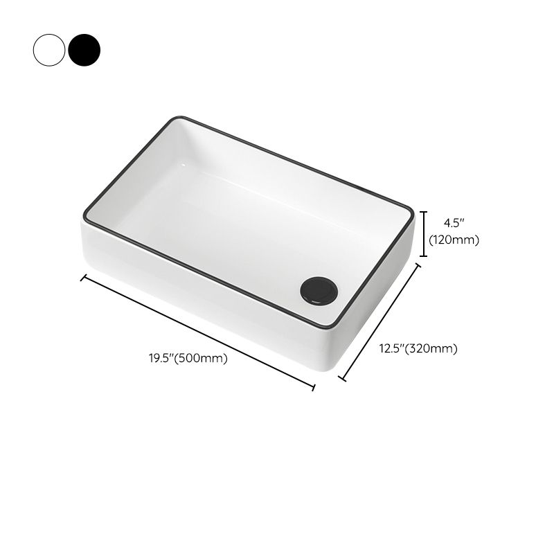 Contemporary Bathroom Sink Pop-Up Drain Porcelain Rectangular Vessel Sink