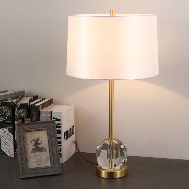Fabric Drum Shade Task Lamp Modernist 1 Bulb Gold Reading Light with Clear Crystal Ball