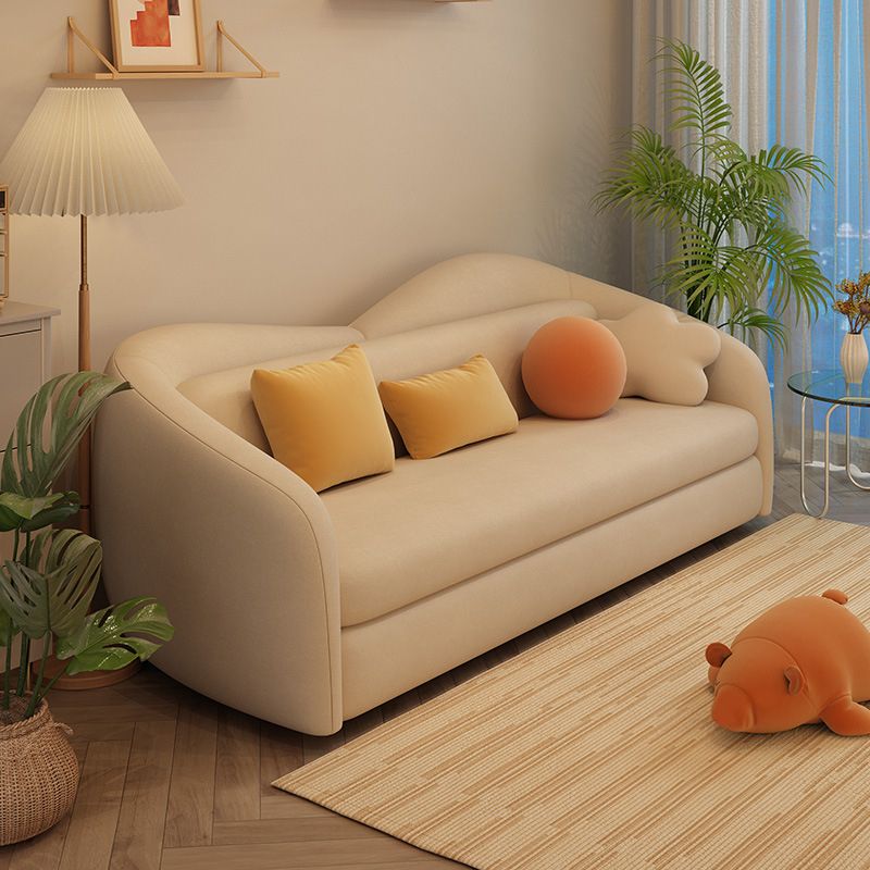 Convertible Sofa Faux Leather Sofa Bed with Sloped Arm in White