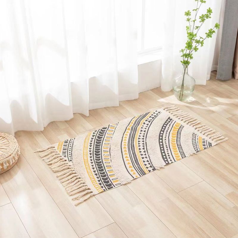 Retro Cotton Blend Area Carpet Tribal Print Indoor Rug Fringe Rug for Home Decoration