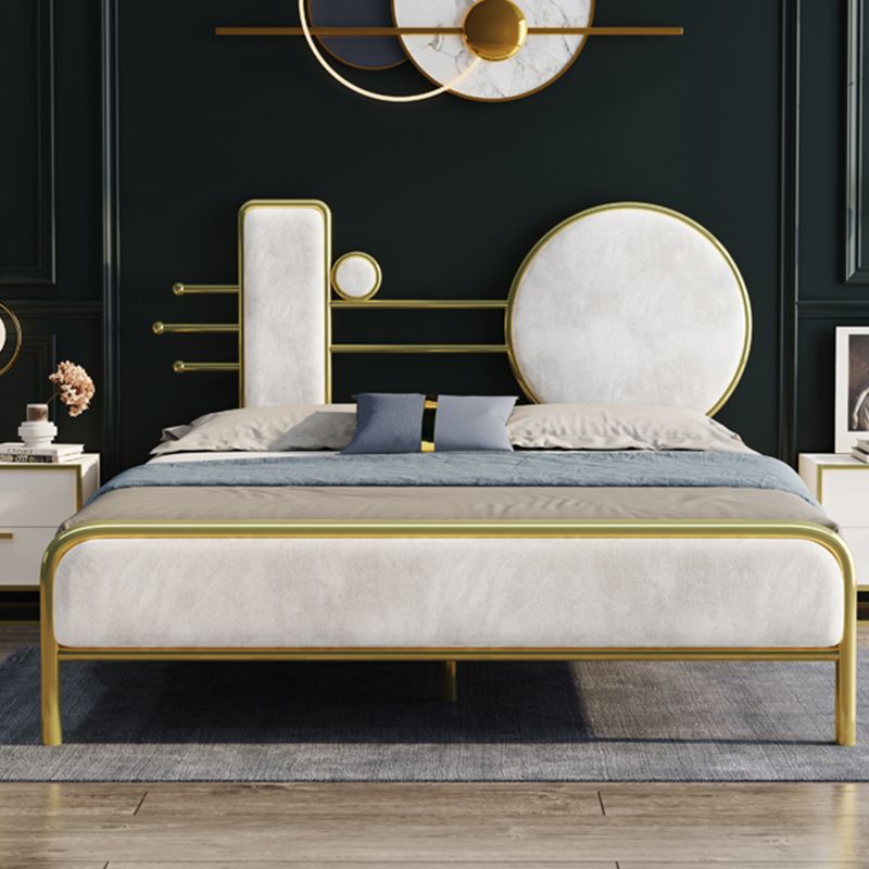 Glam Open-Frame Bed with Velvet Open-Frame Headboard and Metal Legs Bed