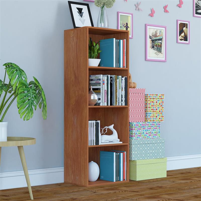 Modern Vertical Closed Back Shelf Bookcase Corner Engineered Wood Book Shelf for Home