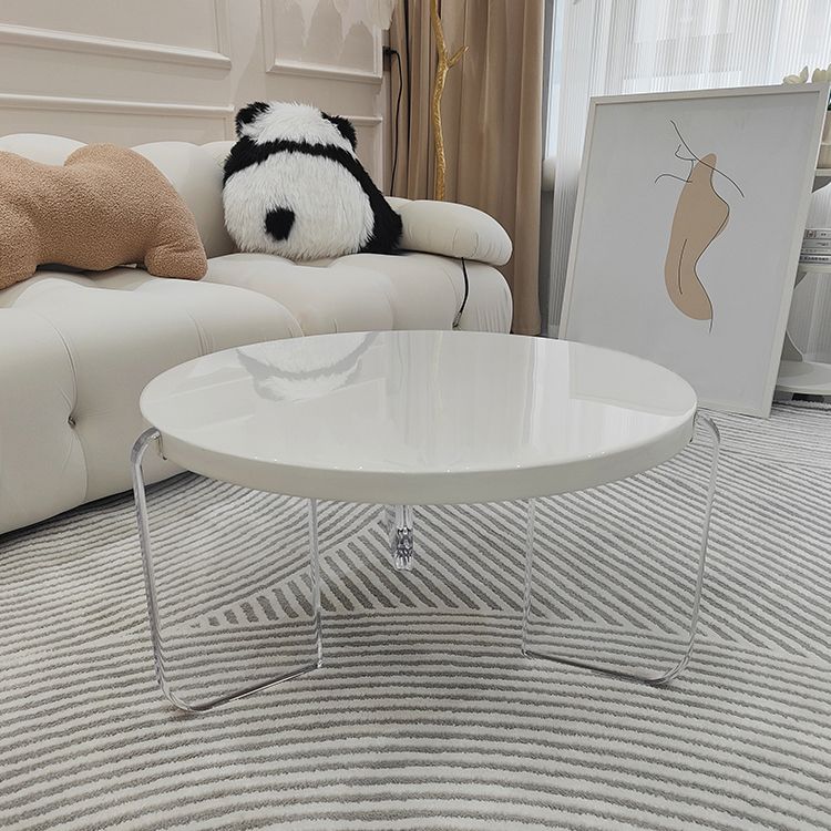 Contemporary Round Terrazzo Coffee Table in White Acrylic Legs 1 Single Cocktail Table
