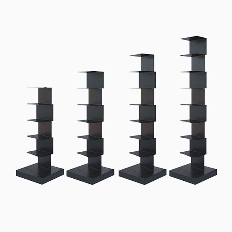 Black Contemporary Corner Bookshelf geschlossenes vertikales Stahlregal geschlossen
