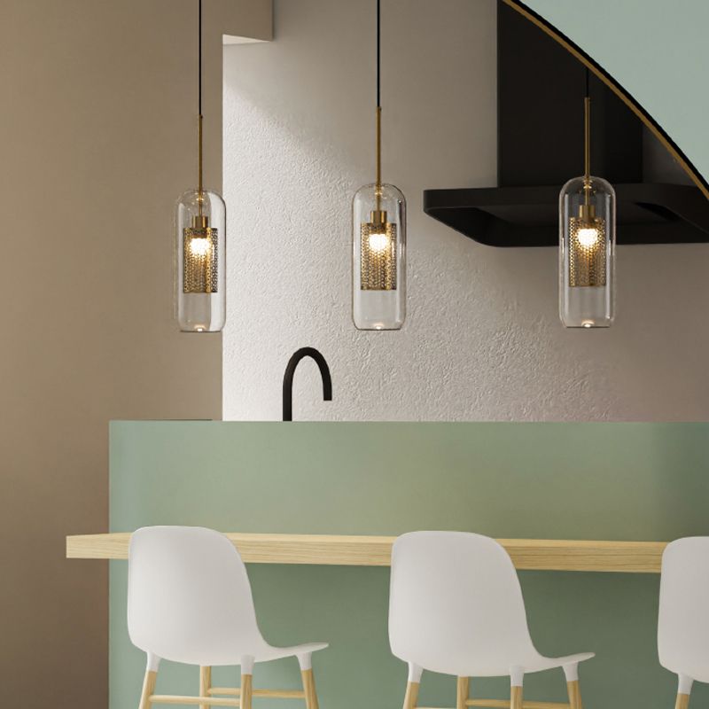 1 lampe suspendue en verre léger métal géométrique suspendu pendant léger en clair