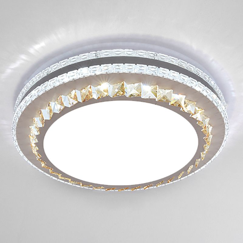 Drum LED Flush Mount Light Simplicity Crystal Bedroom Flush Mount Ceiling Light in Stainless-Steel