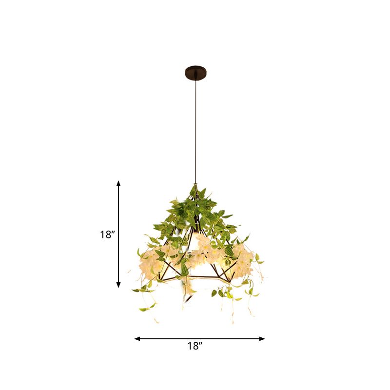 Warehouse a sospensione a sospensione a sospensione a sospensione lampada appesa in gabbia in metallo in bianco/rosso con deco floreale artificiale