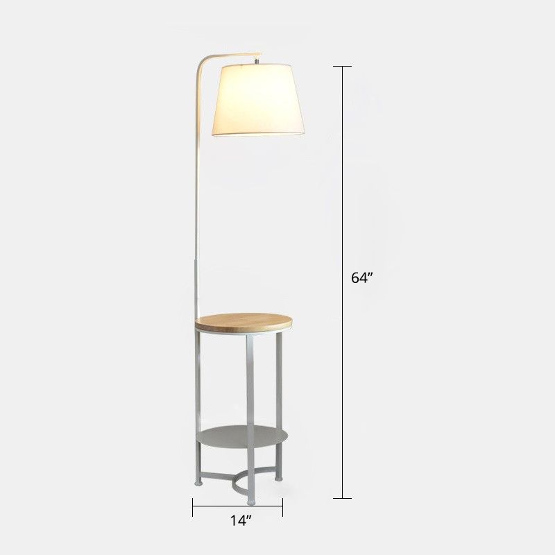 Ronde stof vloerlamp eigentijdse een enkele bulb wit staande verlichting met 2-laags plank