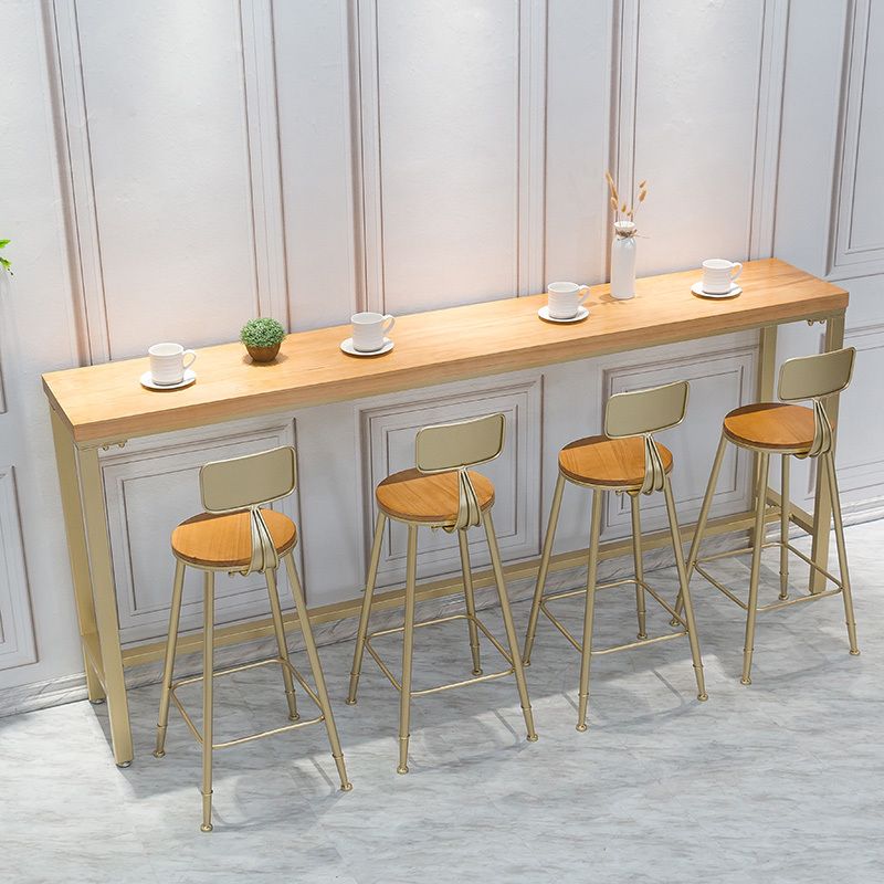 Light Brown Modern Style Bar Table in Solid Wood and Iron Table Milk Tea Shop Bar Table