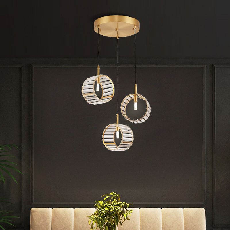 Cercle de cluster à 3 légers pendentif minimaliste en laiton clempe clair plafond cristallin de suspension